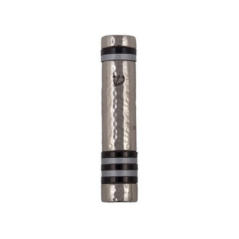 Yair Emanuel Hammered Aluminum Silver Mezuzah... | Mezuzahs by Emanuel