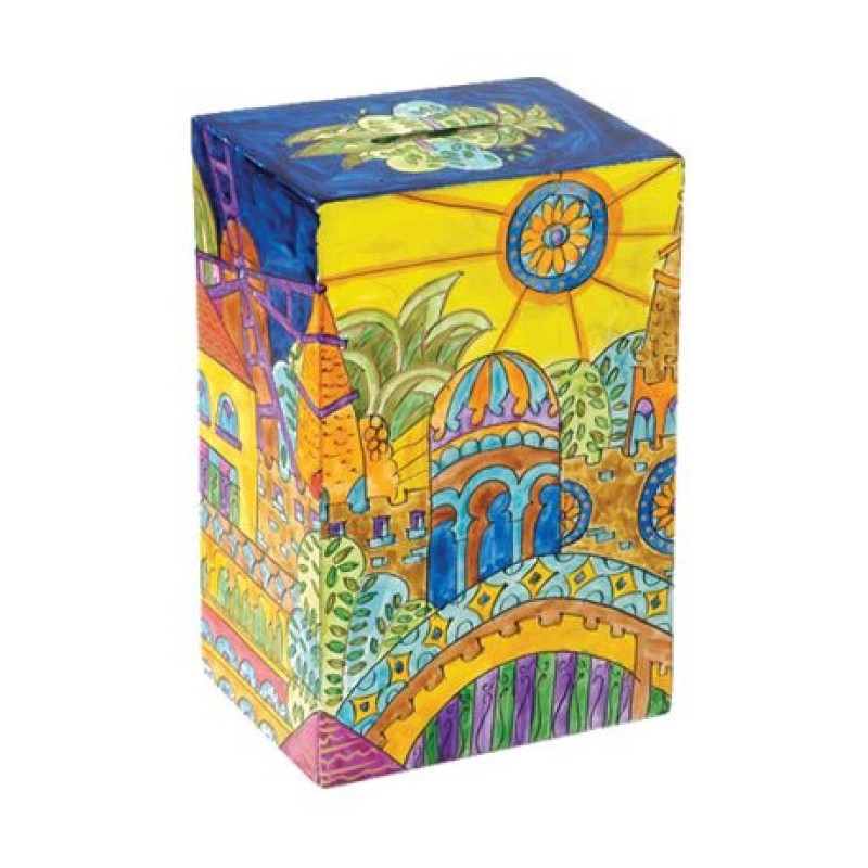 Yair Emanuel Hand Painted Rectangle Tzedakah Chari... | Tzedakah boxes