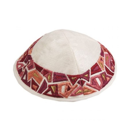 Yair Emanuel Embroidered Kippah Maroon G... | Kippot & Hats by Emanuel