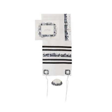 Ensemble de talit en polysoie blanc Yair Emanuel Em... | Cadeau juif d'Israël