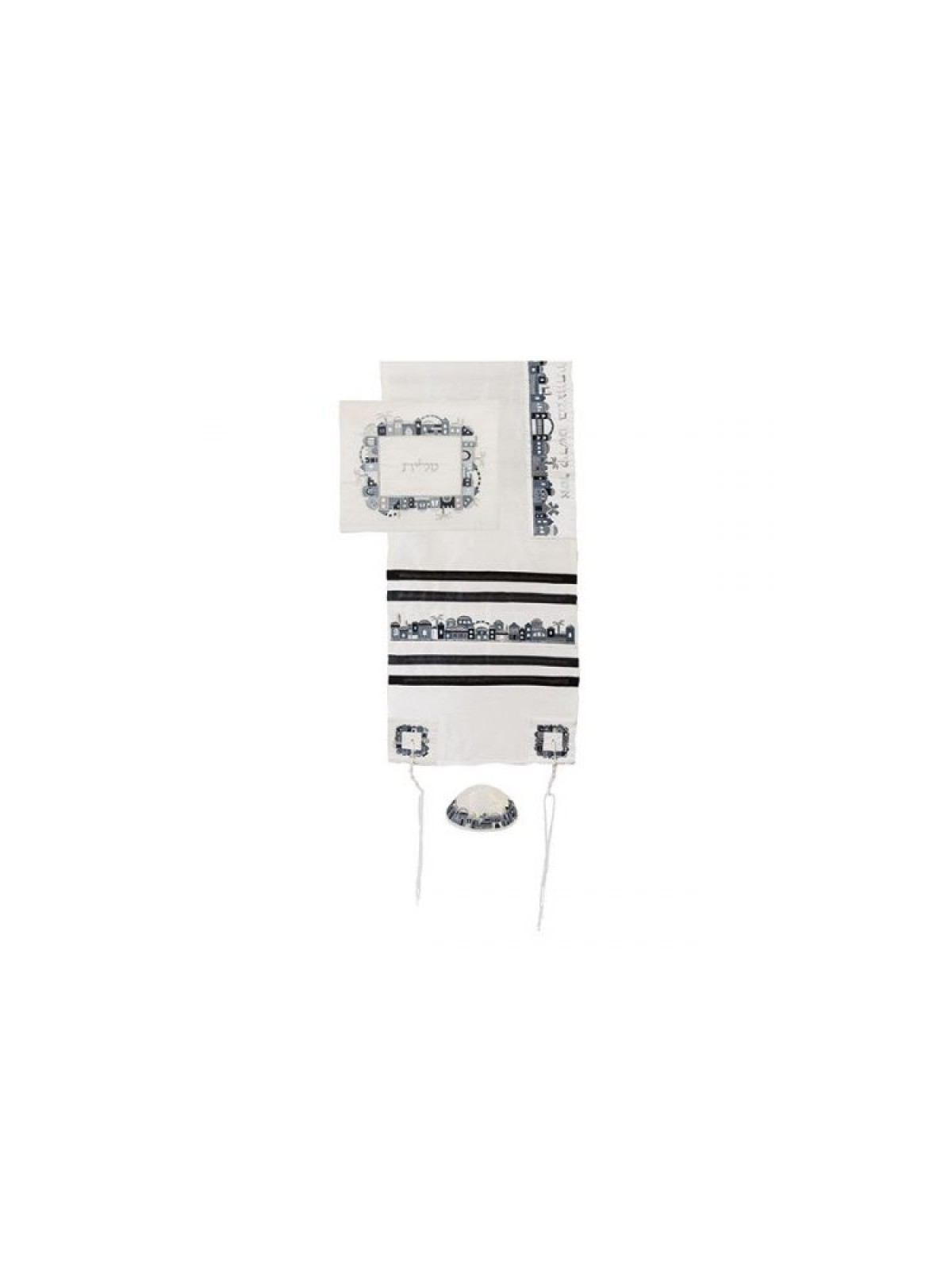 Ensemble de talit en polysoie blanc Yair Emanuel Em... | Cadeau juif d'Israël