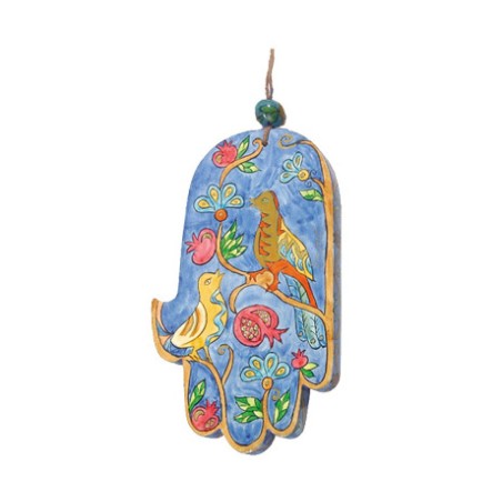 Yair Emanuel Hand Painted Wood Wall Hamsa Blue ... | Hamsas by Emanuel