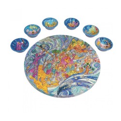 Yair Emanuel Hand Painted Wood Seder Plate with Six ... | Seder Plates
