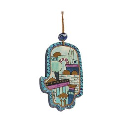 Yair Emanuel Small Hand Painted Wood Wall Hamsa... | Hamsas by Emanuel