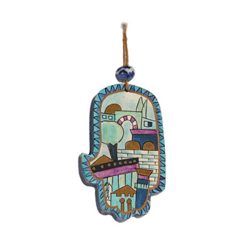 Yair Emanuel Small Hand Painted Wood Wall Hamsa... | Hamsas by Emanuel