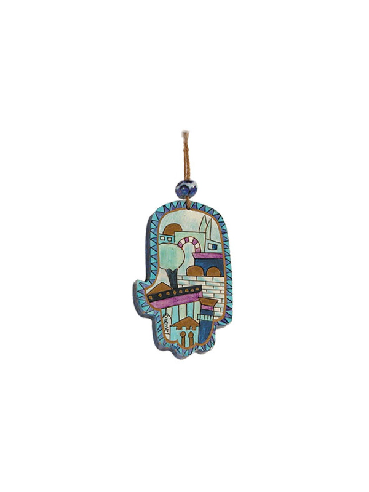 Yair Emanuel Small Hand Painted Wood Wall Hamsa... | Hamsas by Emanuel