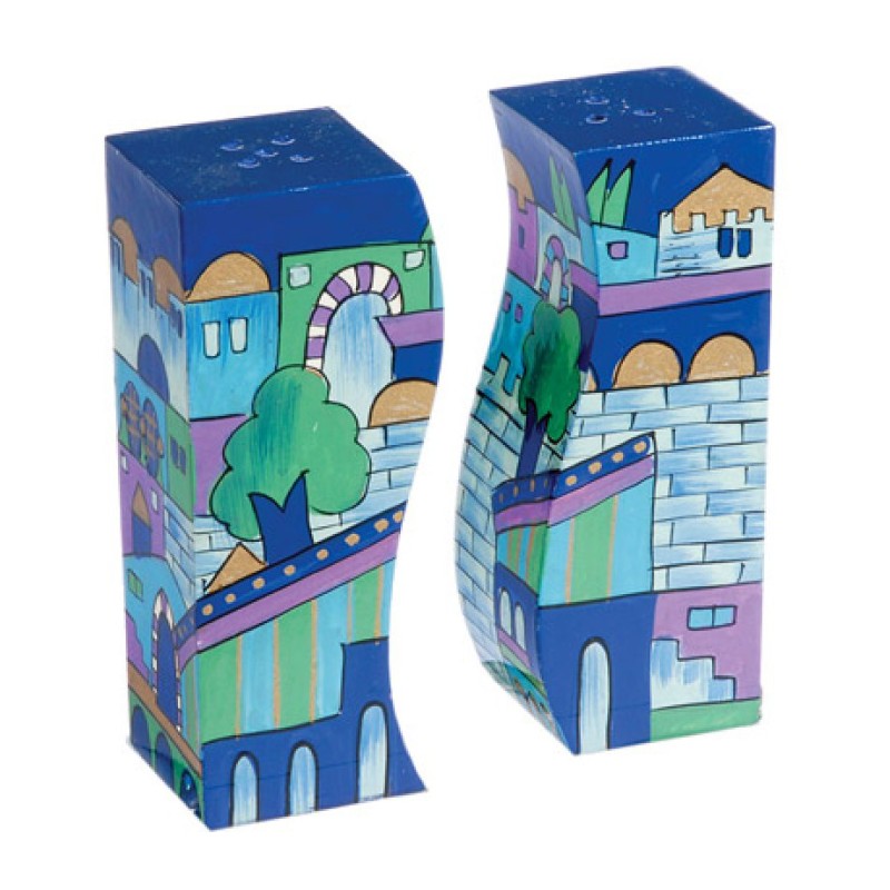 Yair Emanuel Hand Painted Wood Fitted Salt ... | Salt & Pepper Shakers