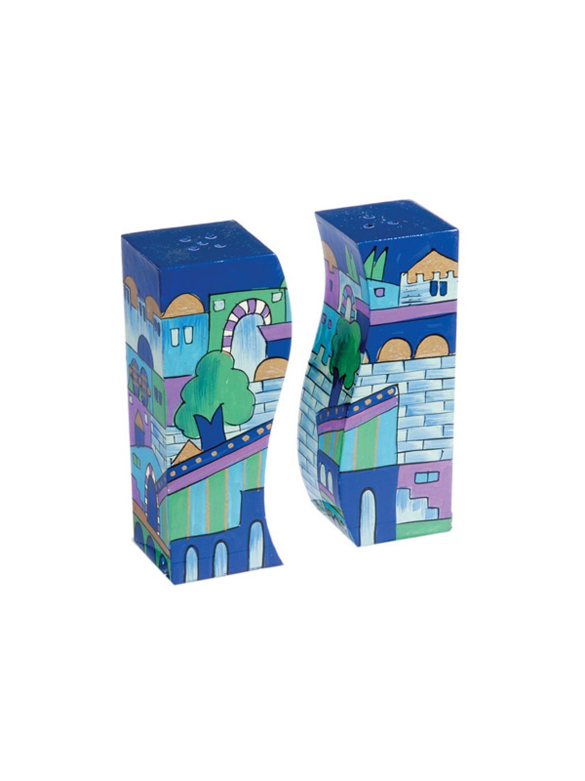 Yair Emanuel Hand Painted Wood Fitted Salt ... | Salt & Pepper Shakers