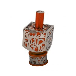 Yair Emanuel Metal Cutout Dreidel Jerusalem Design Orange | Dreidels