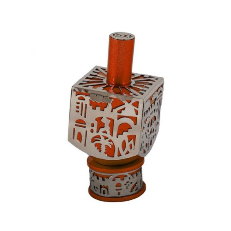 Yair Emanuel Découpe en métal Dreidel Jerusalem Design Orange | Dreidels