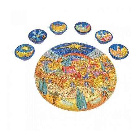 Yair Emanuel Hand Painted Seder Plate with Six Bowls... | Seder Plates