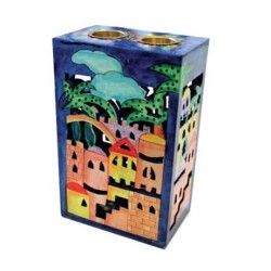 Yair Emanuel Gravure sur bois peinte à la main Shabbat... | Bougeoirs d'Emanuel