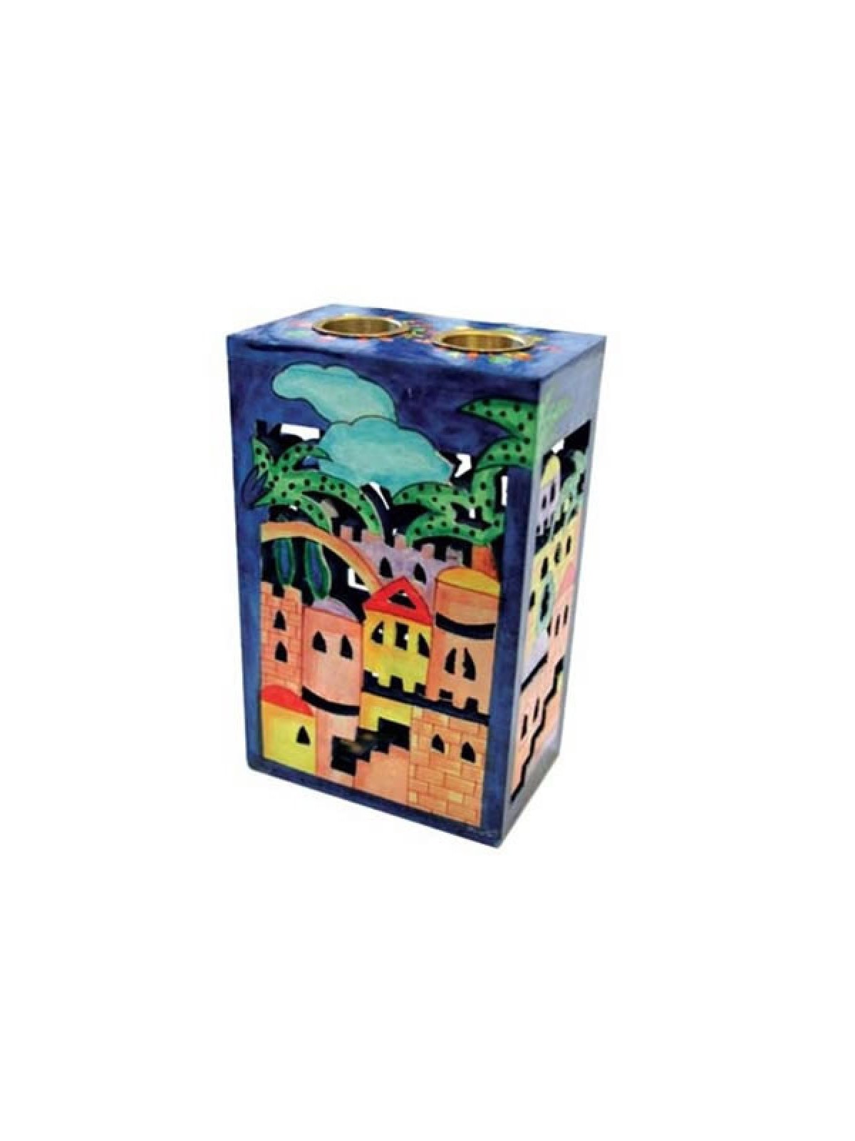 Yair Emanuel Hand Painted Woodcut Shabbat... | Candlesticks by Emanuel