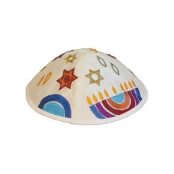 Yair Emanuel Kippah Embroidered Hanukkia... | Kippot & Hats by Emanuel