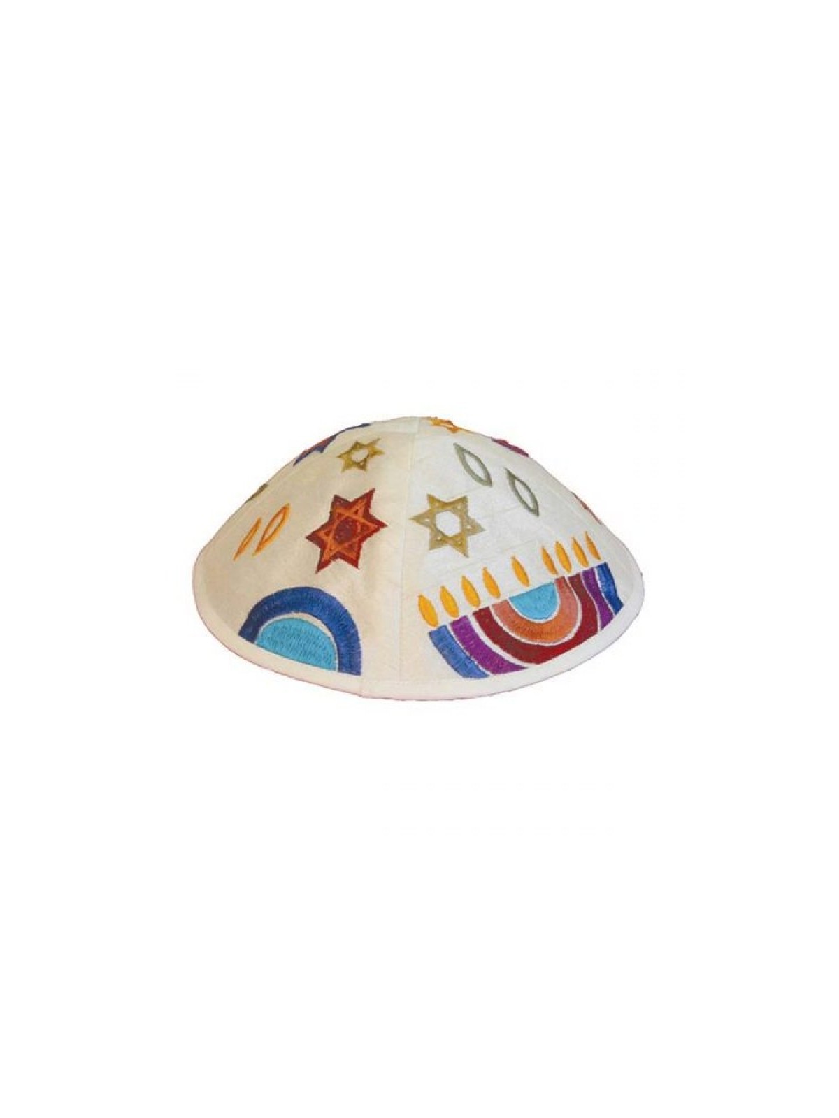 Yair Emanuel Kippah Embroidered Hanukkia... | Kippot & Hats by Emanuel