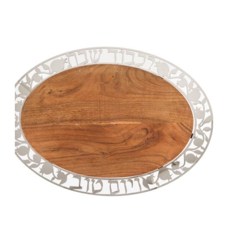 Yair Emanuel Grained Wood Oval Challah Board with ... | Challah Boards