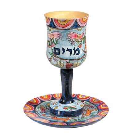 Yair Emanuel Hand Painted Wood Stem Kiddu... | Kiddush Cups by Emanuel