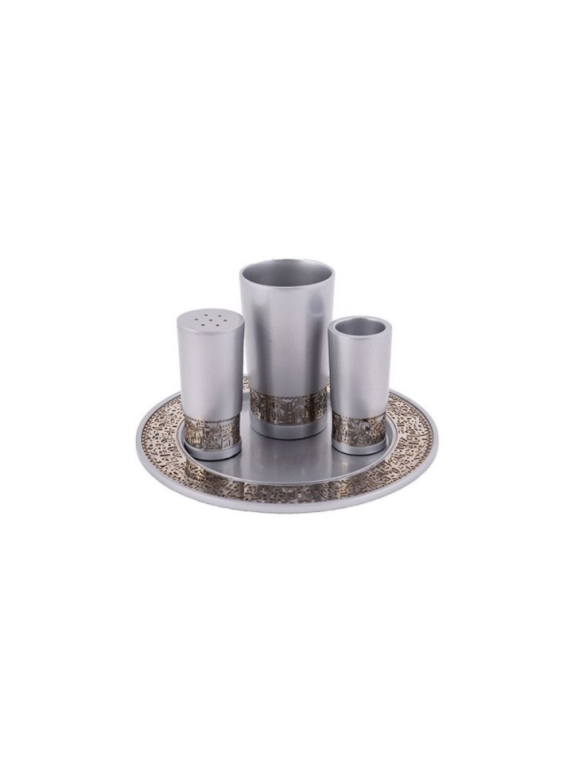 Yair Emanuel Aluminum Havdalah Set with Gold Jerusa... | Havdalah Sets