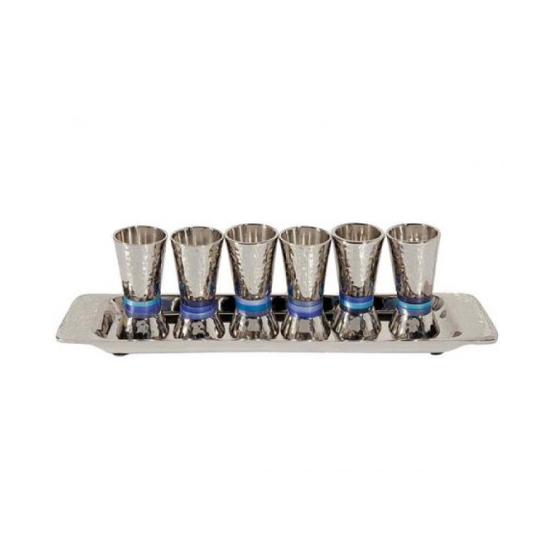 Yair Emanuel Six Hammered Aluminum Kiddush Cups and ... | Kiddush Cups