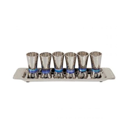 Yair Emanuel Six Hammered Aluminum Kiddush Cups and ... | Kiddush Cups