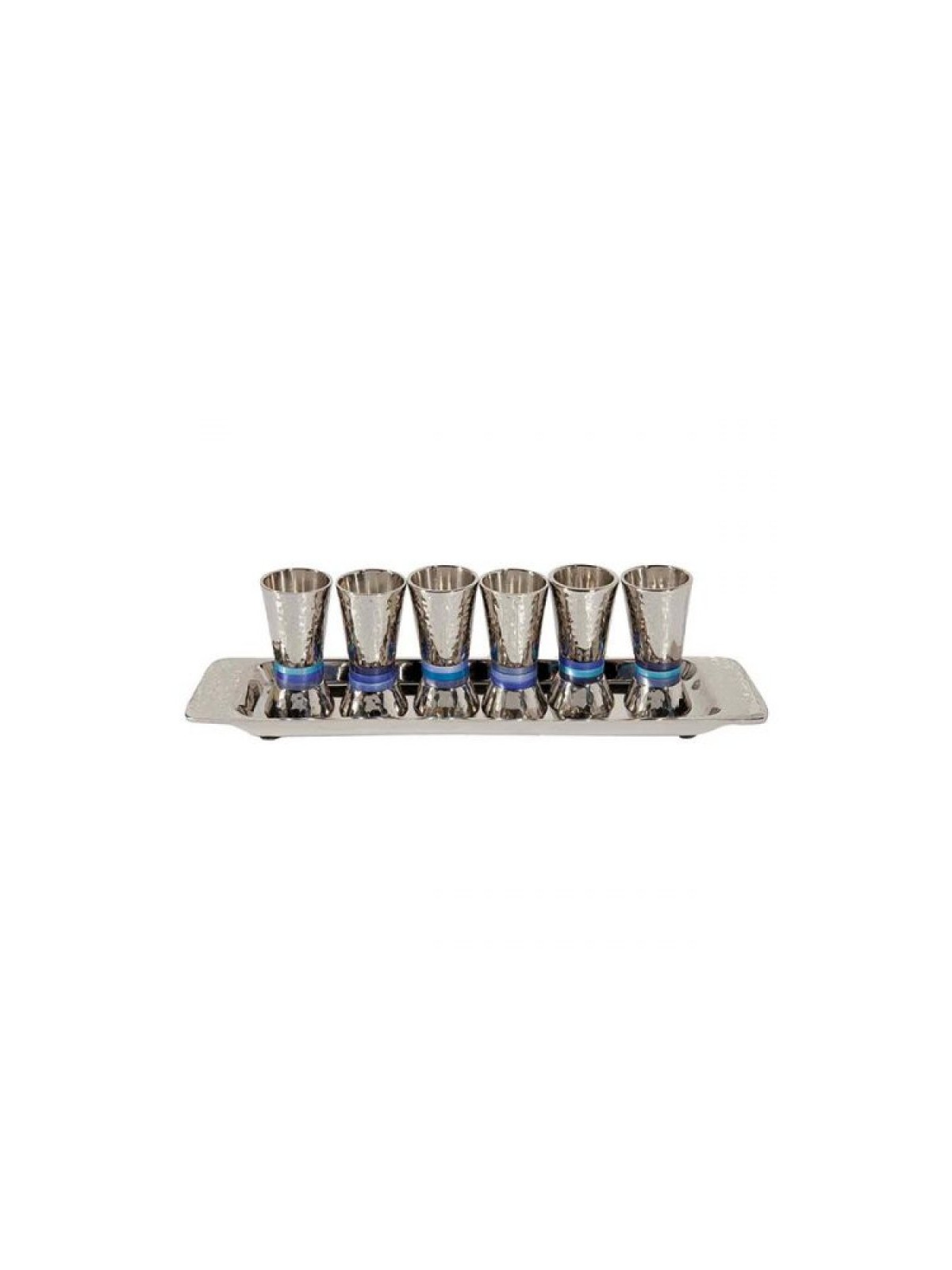 Yair Emanuel Six Hammered Aluminum Kiddush Cups and ... | Kiddush Cups