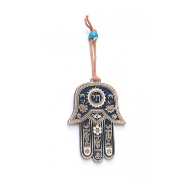 Hamsa Wall Decoration with Chai and Good Luck Symbols... | Metal Hamsa