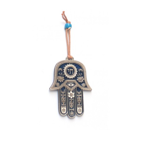 Hamsa Wall Decoration with Chai and Good Luck Symbols... | Metal Hamsa