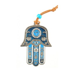 Hamsa Wall Decoration with Chai and Good Luck Symbols... | Metal Hamsa