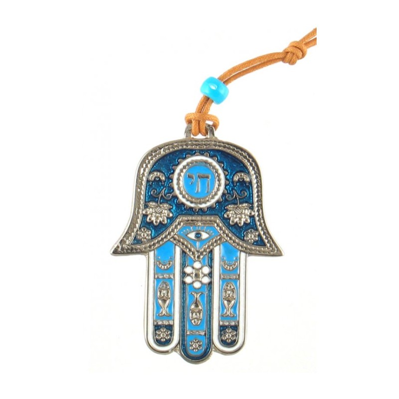 Hamsa Wall Decoration with Chai and Good Luck Symbols... | Metal Hamsa