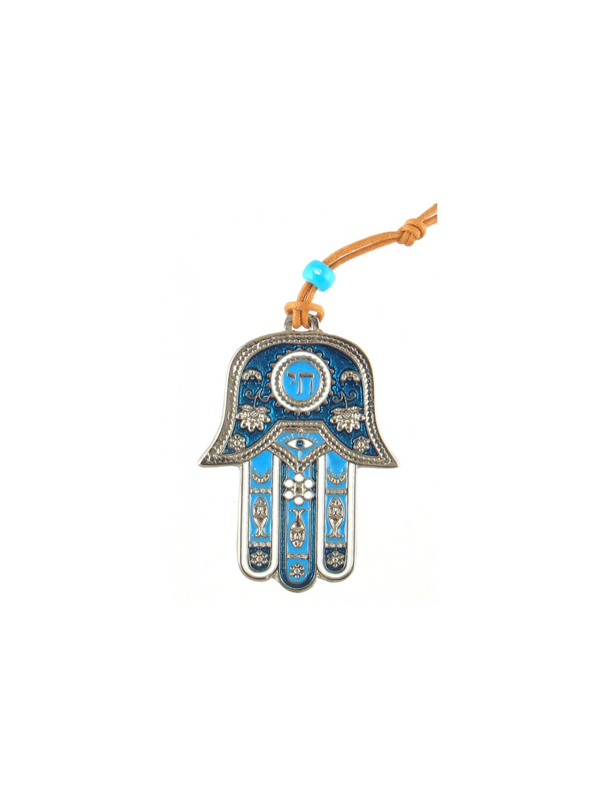 Hamsa Wall Decoration with Chai and Good Luck Symbols... | Metal Hamsa