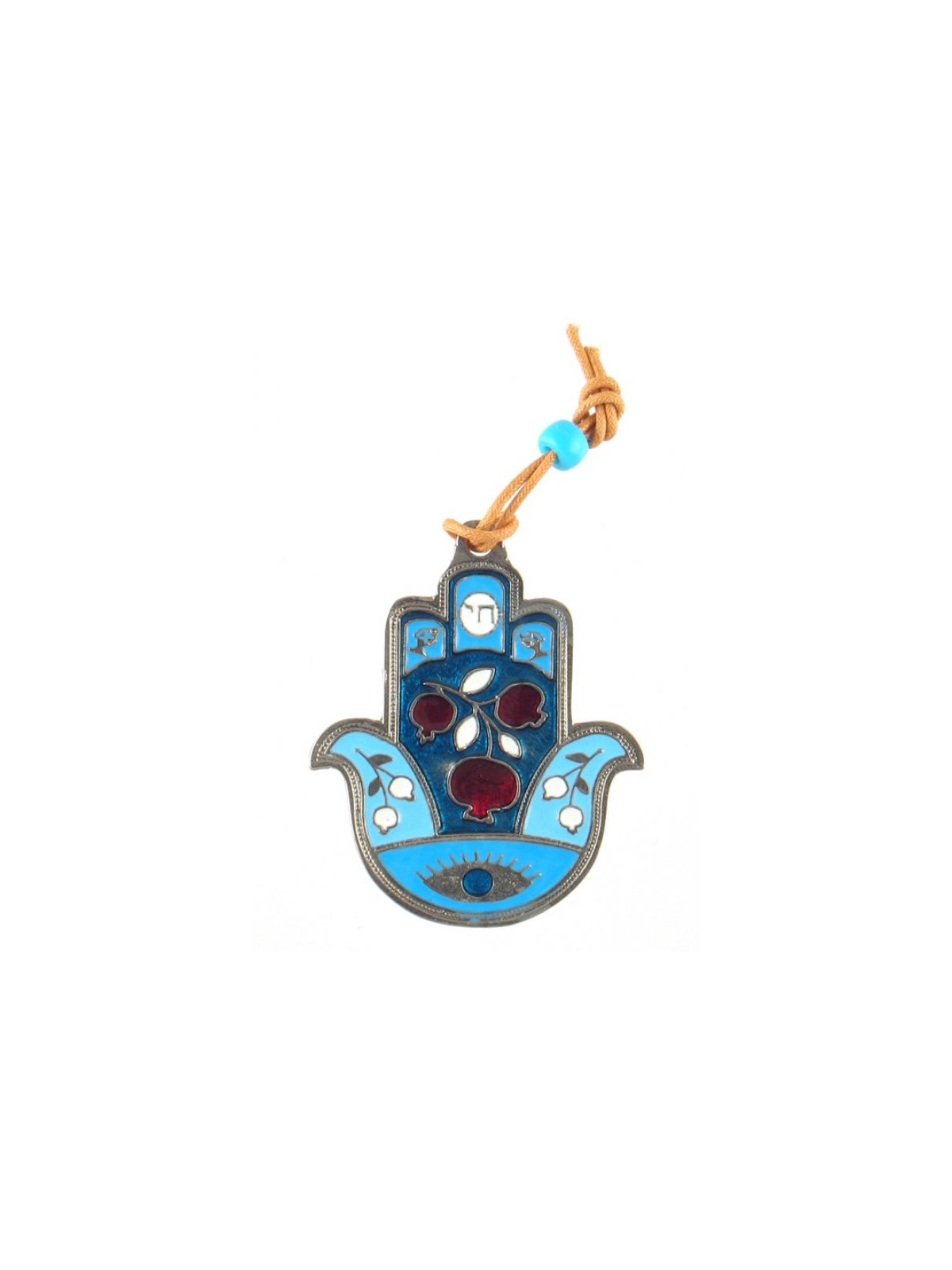 Hamsa Wall Decoration with Good Luck Symbols and Pome... | Metal Hamsa