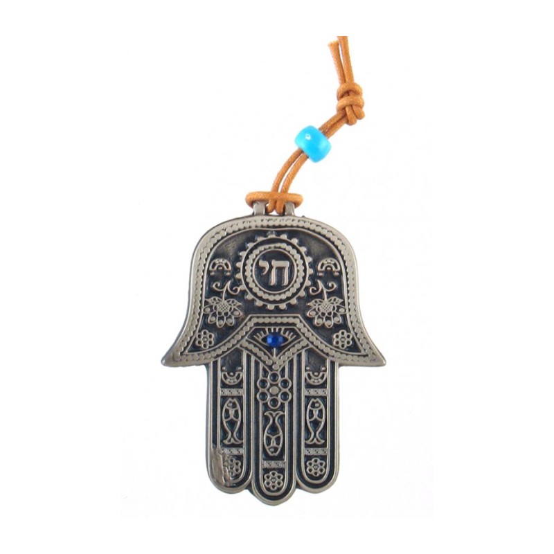 Small Hamsa Wall Decoration Hebrew Chai and Good Luck... | Metal Hamsa