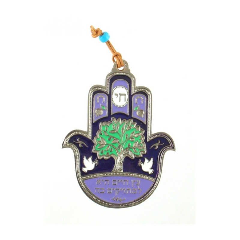 Purple and Green Hamsa Wall Decoration with Chai and ... | Metal Hamsa