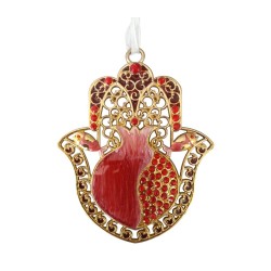 Hamsa Wall Decoration Red Enamel Pomegranate and Crys... | Metal Hamsa