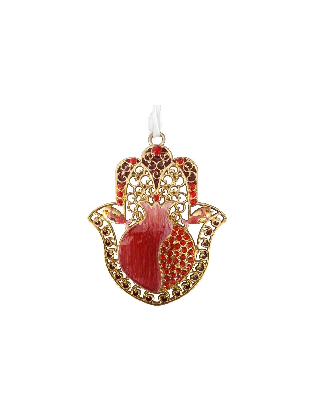 Hamsa Wall Decoration Red Enamel Pomegranate and Crys... | Metal Hamsa