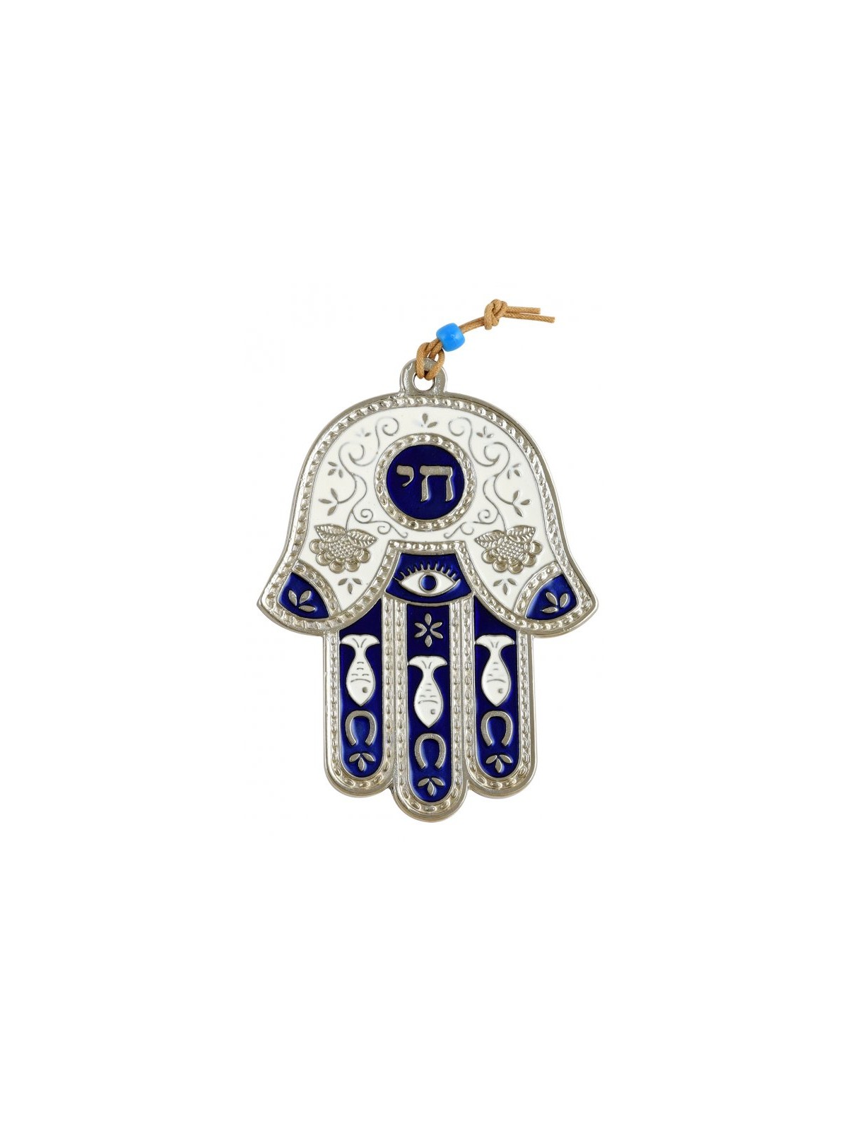 Hamsa Wall Decoration with Chai and Good Luck Symbols... | Metal Hamsa