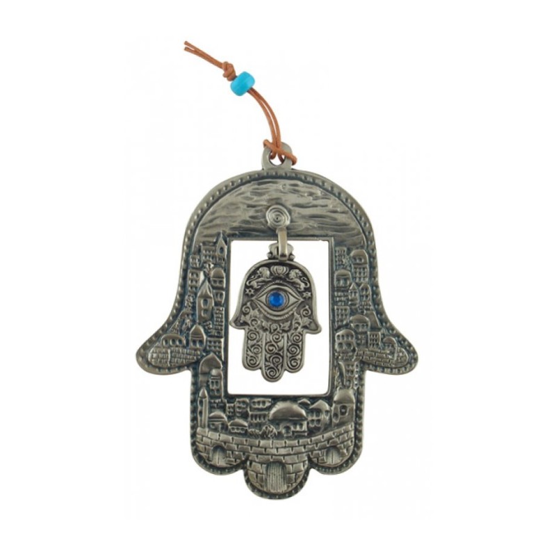 Hamsa Wall Decoration Jerusalem Design with Inner Ham... | Metal Hamsa