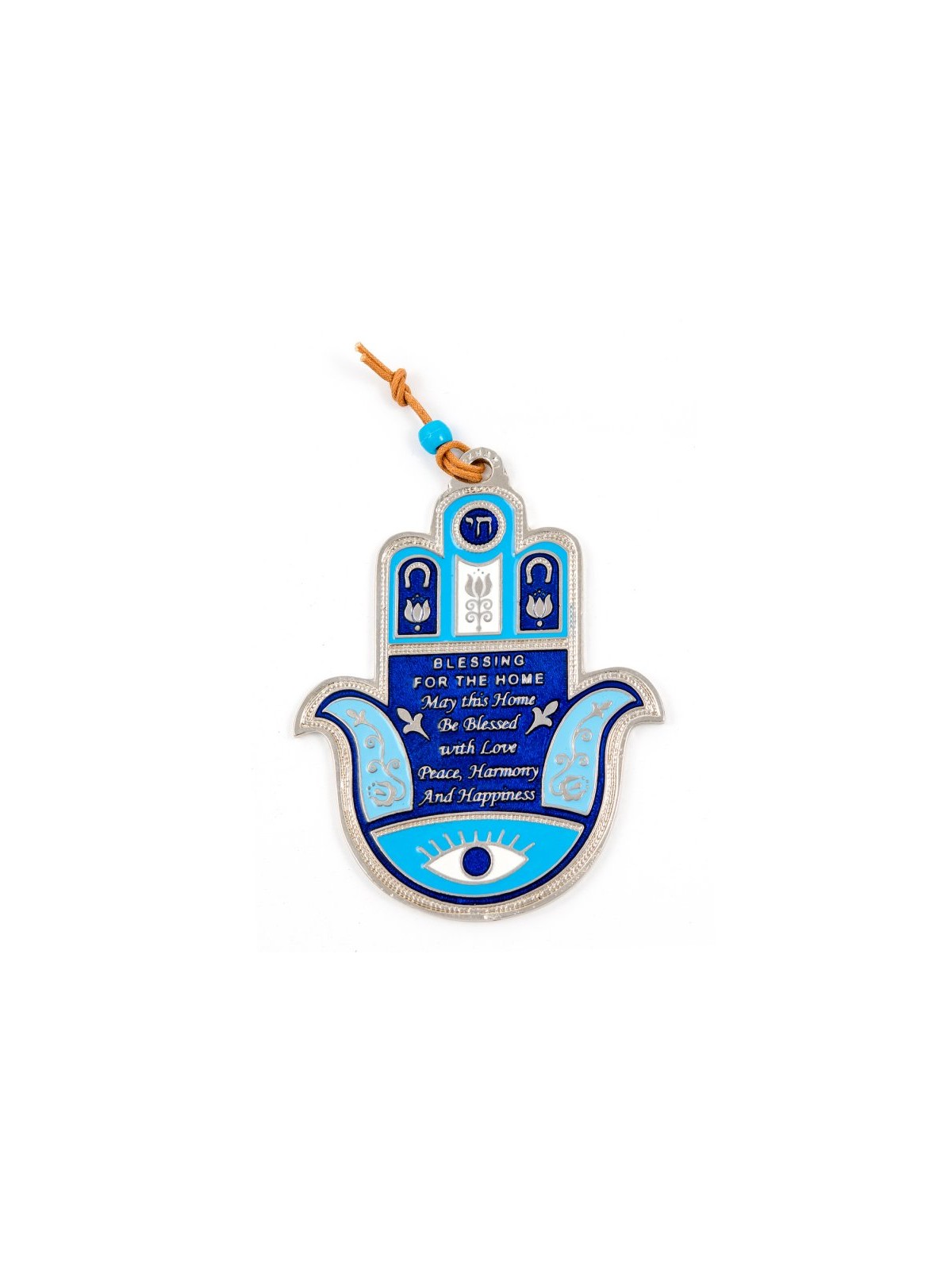 Blue Hamsa Wall Decoration with Good Luck Symbols and... | Metal Hamsa