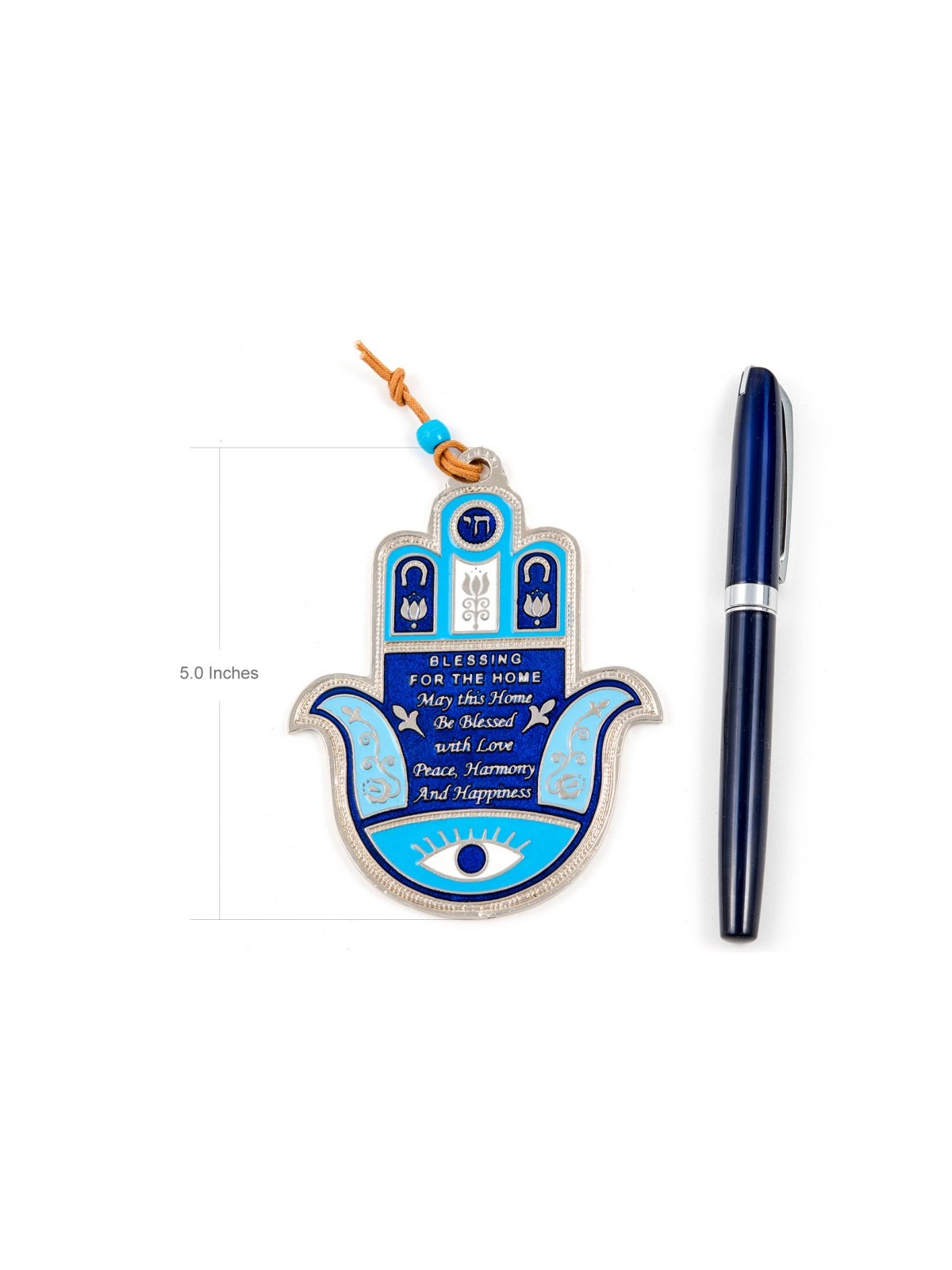 Blue Hamsa Wall Decoration with Good Luck Symbols and... | Metal Hamsa