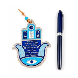 Blue Hamsa Wall Decoration with Good Luck Symbols and... | Metal Hamsa