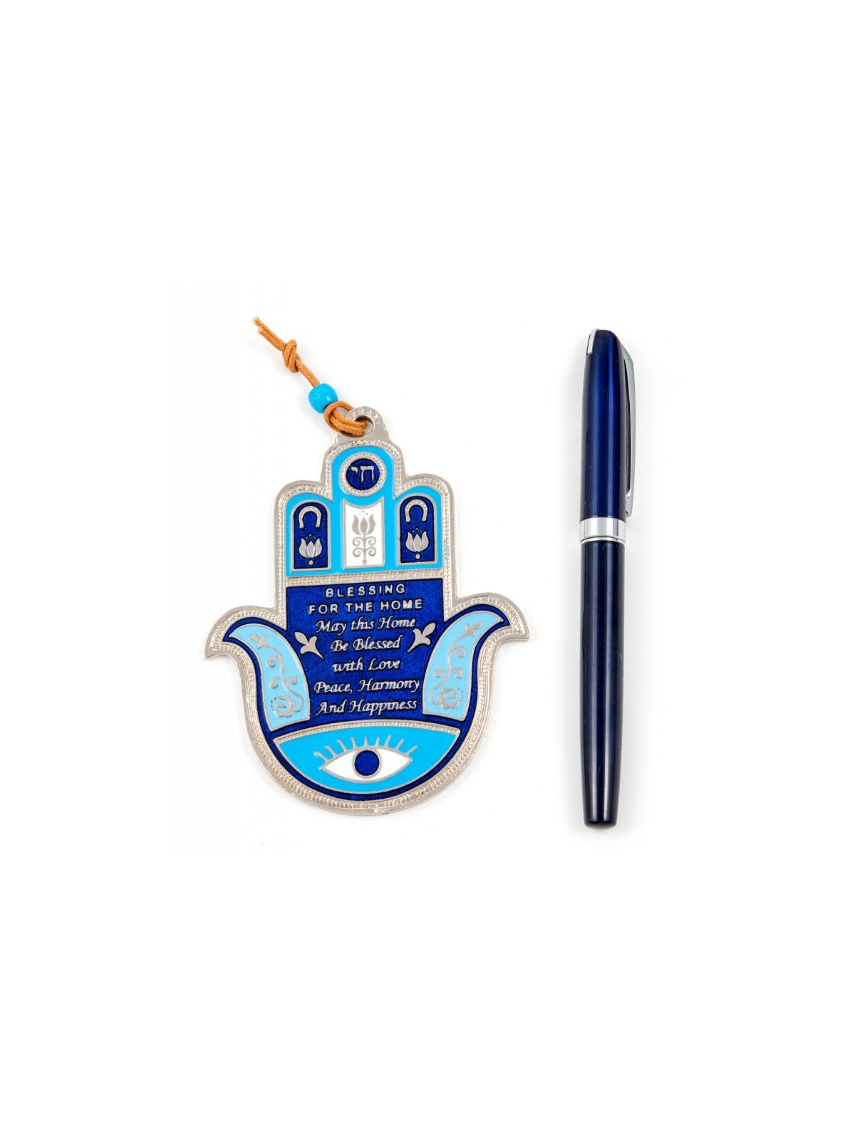 Blue Hamsa Wall Decoration with Good Luck Symbols and... | Metal Hamsa
