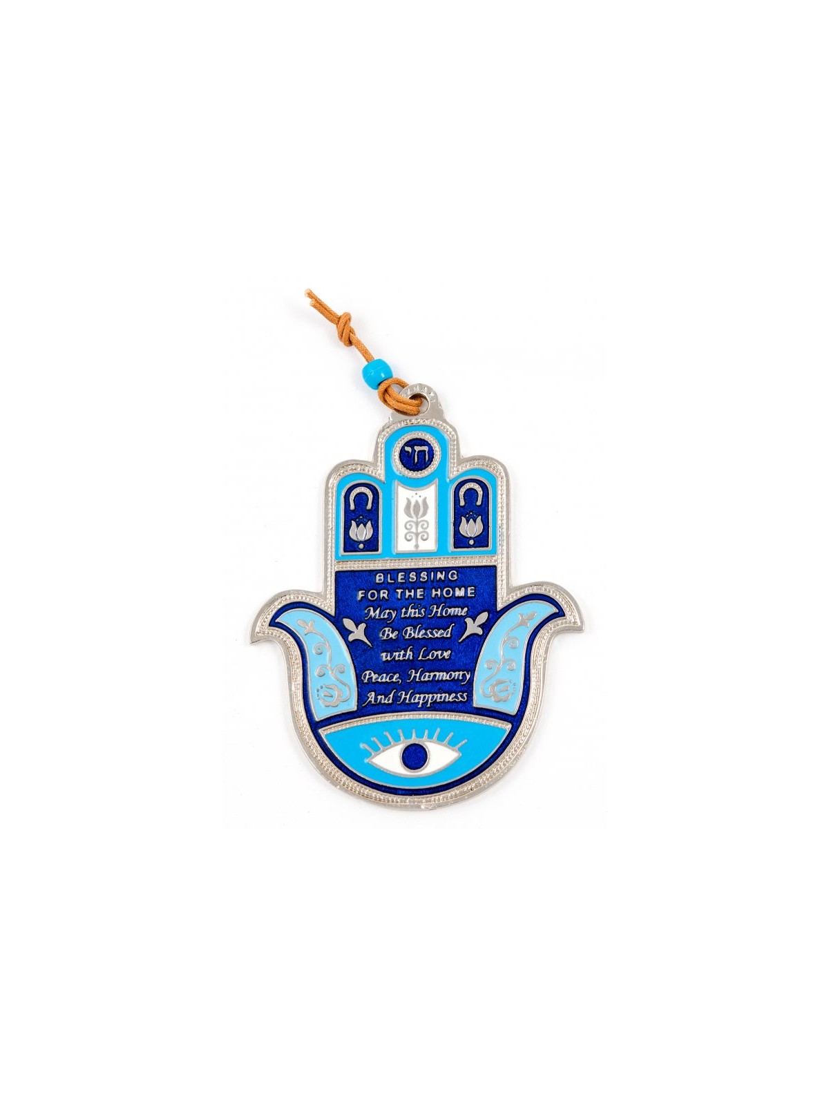 Blue Hamsa Wall Decoration with Good Luck Symbols and... | Metal Hamsa