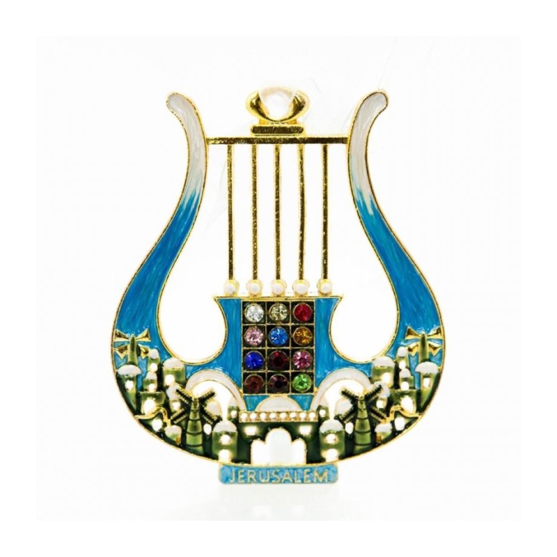 Enamel Wall Decoration Davids Lyre and Jerusalem Desi... | Metal Hamsa