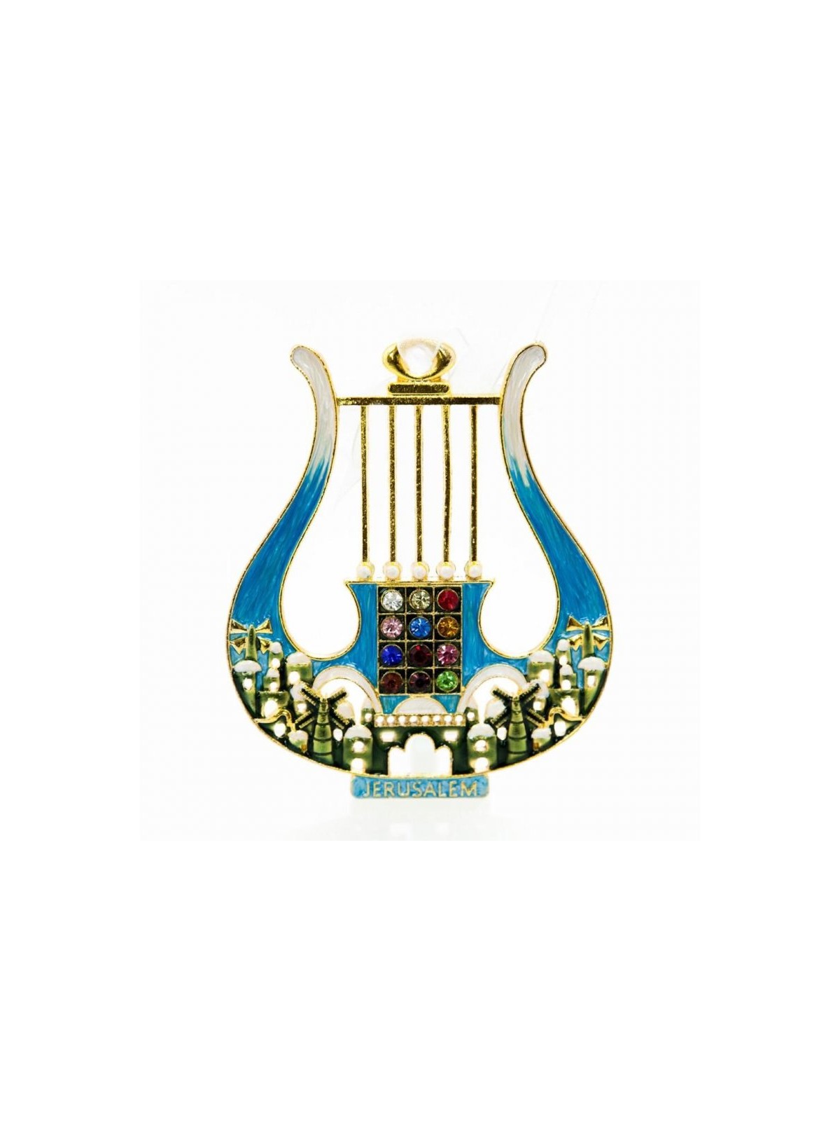 Enamel Wall Decoration Davids Lyre and Jerusalem Desi... | Metal Hamsa