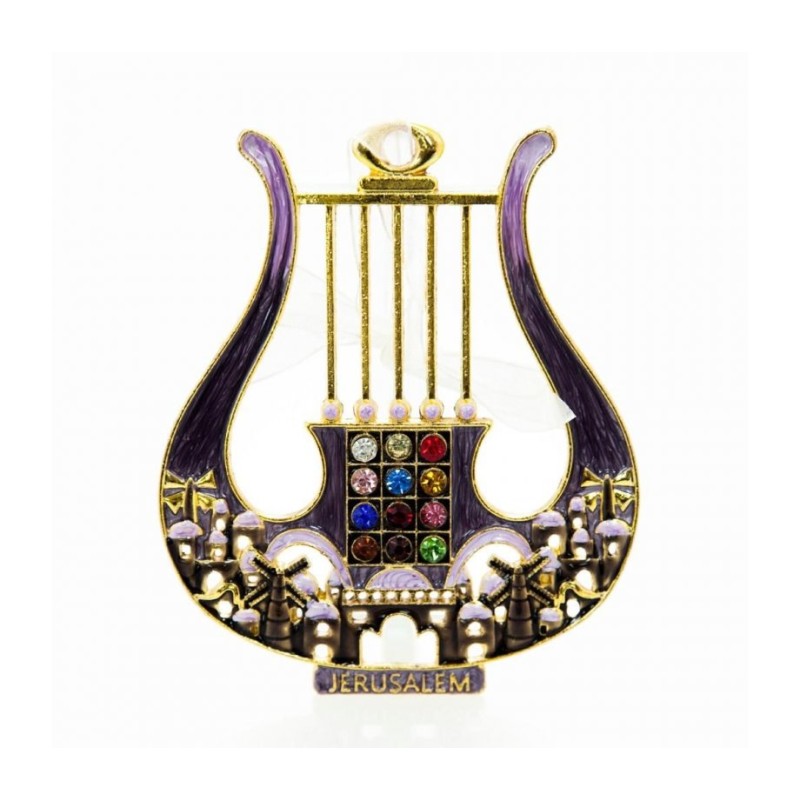 Enamel Wall Decoration Davids Lyre and Jerusalem Desi... | Metal Hamsa