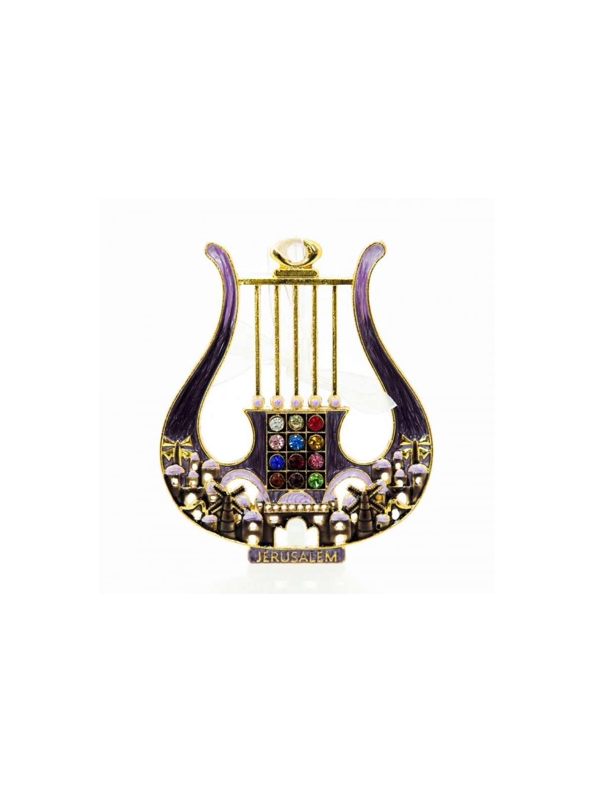 Enamel Wall Decoration Davids Lyre and Jerusalem Desi... | Metal Hamsa