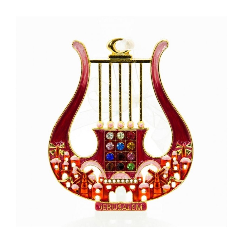 Enamel Wall Decoration Davids Lyre and Jerusalem Desi... | Metal Hamsa