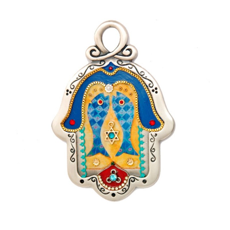 Fish design pewter wall Hamsa by Ester Shahaf | Metal Hamsa
