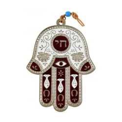 Hamsa Wall Decoration with Chai and Good Luck Symbols... | Metal Hamsa