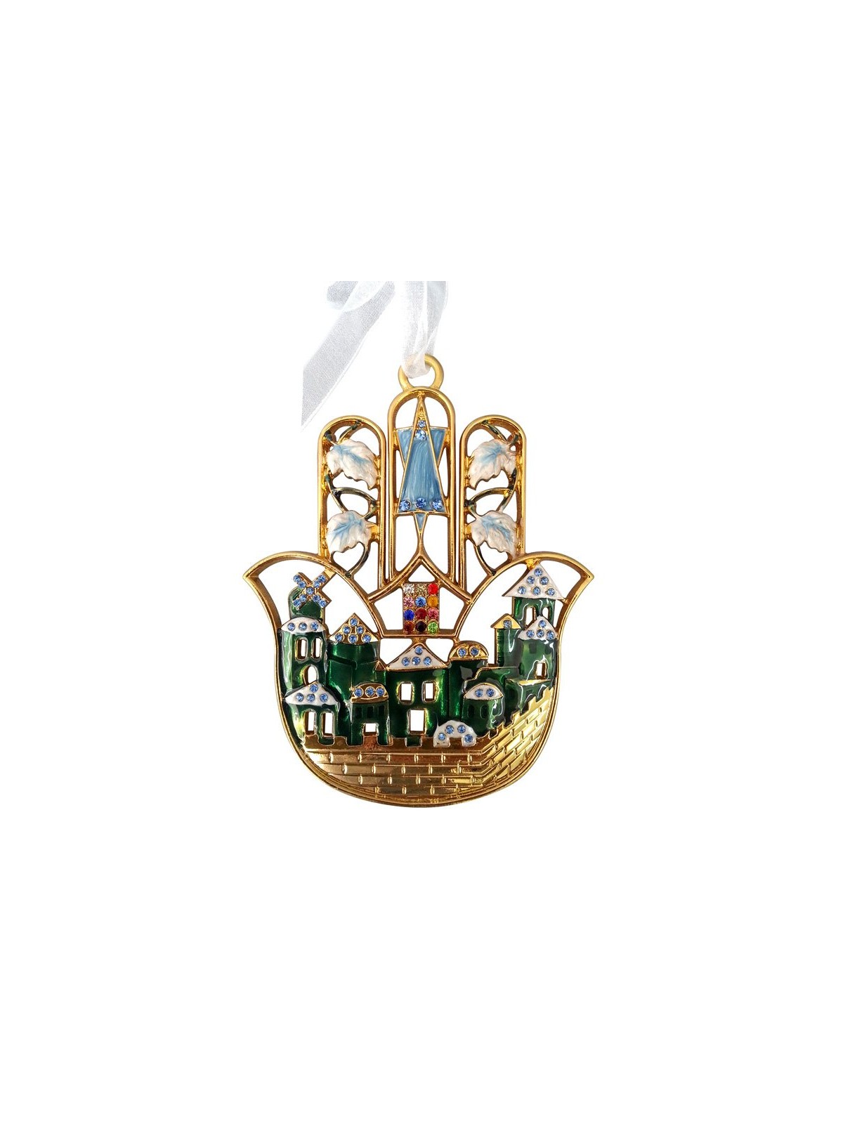 Gold Color Old City Jerusalem Enamel Judaica Hamsa | Metal Hamsa